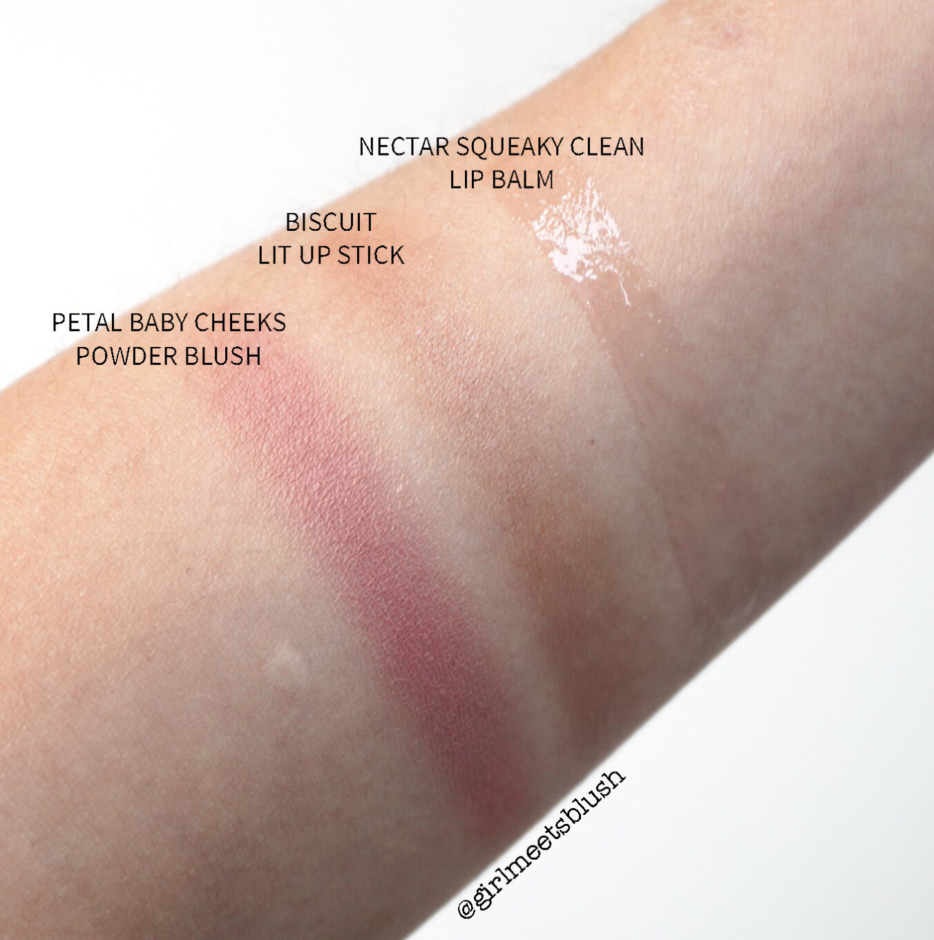 Westman Atelier Les Etoiles holiday set swatches petal blush lit up stick biscuit lip balm nectar